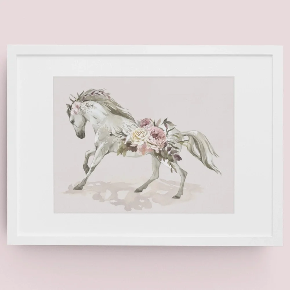 Floral Horse Watercolor Illustration Wall Art Print Poster Unframed - Picture 7 of 16